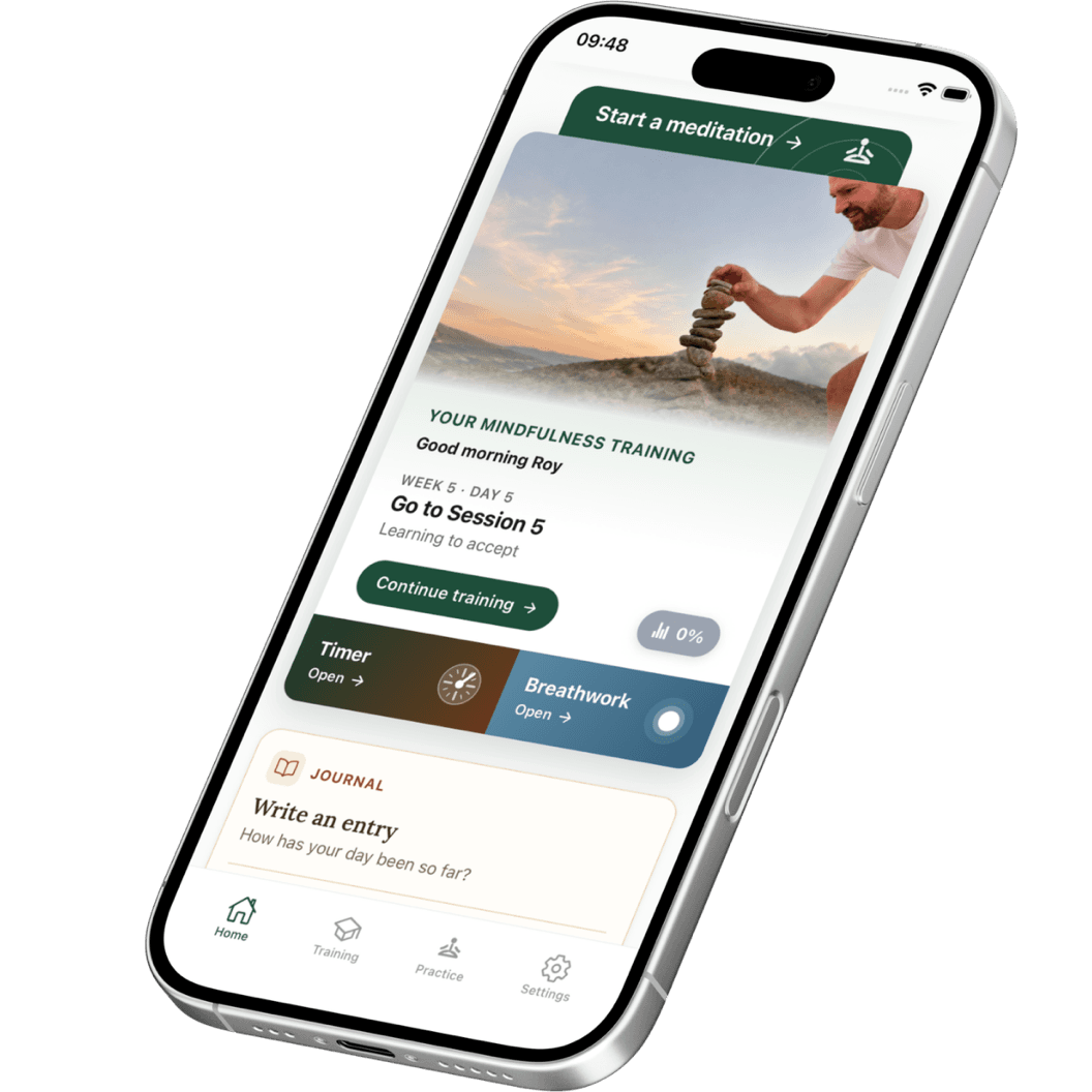 Awaren app showing your mindfulness training and a recommended meditation